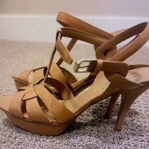 Clarks Tan Strappy Platform Heels